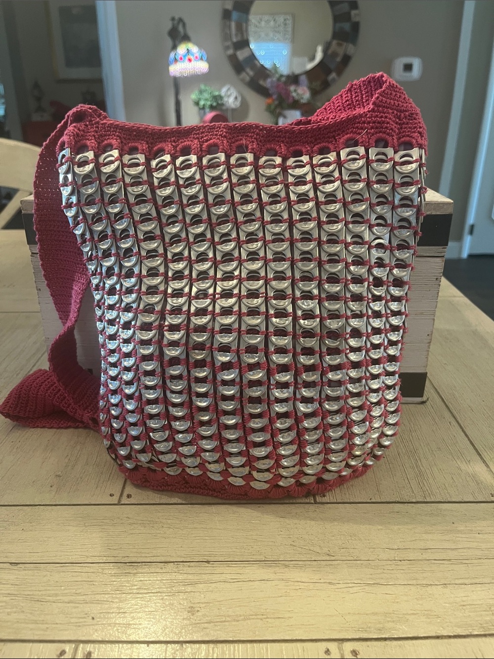 Handcrafted Hot Pink Shoulder Bag with Silver Pop-Tab Detail